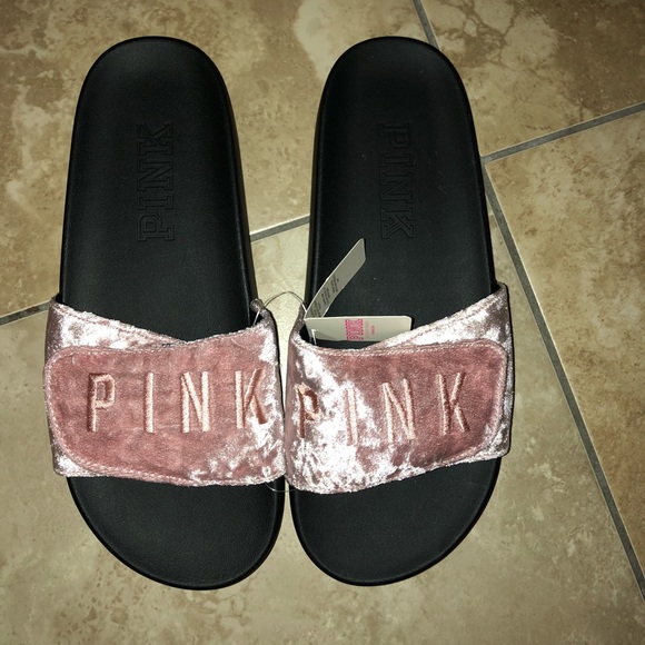Pink velvet slides Clearance